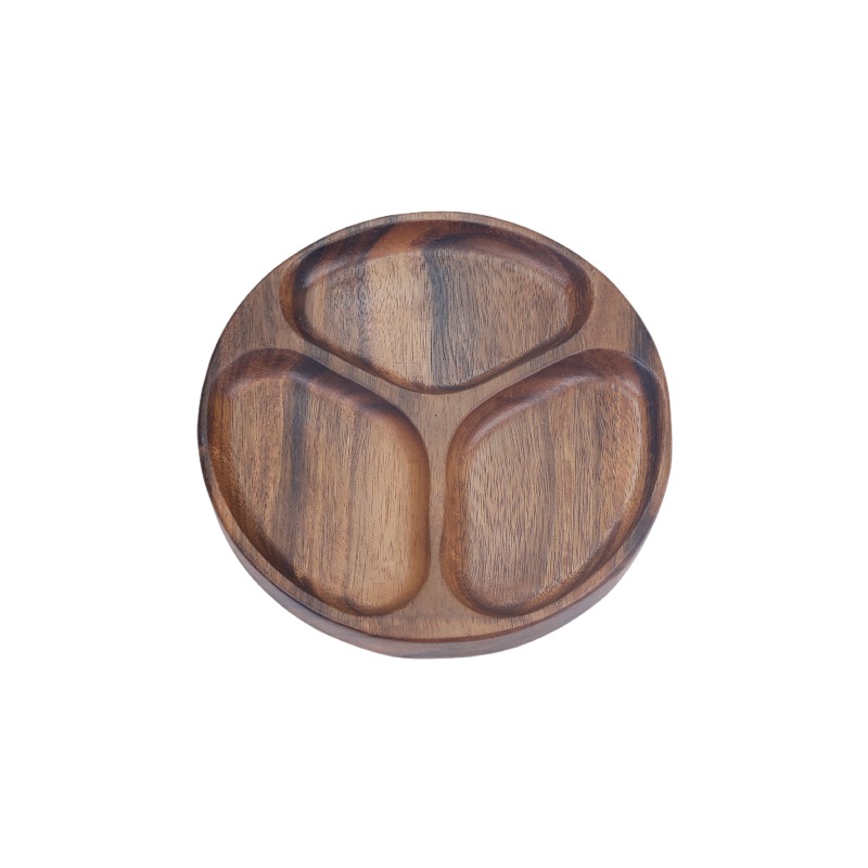 Round solid wood Divided Serving Tray with Lids, Snack fruit tray, 3 Compartment Round nuts Food Storage Organizer, vegetarian candy snack party appetizer tray